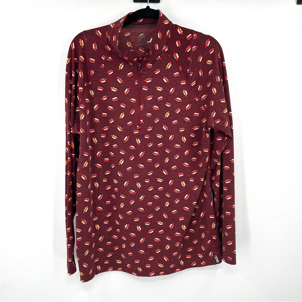 SAXX Viewfinder Half Zip Pullover L Red Hot Dog Print Glizzy Golf Merino Blend